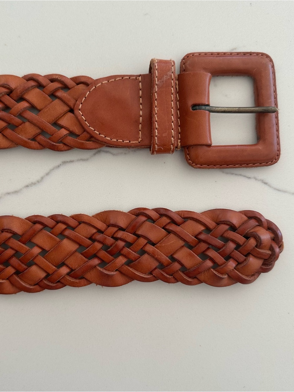 Vintage Western Style Braided Belt with Covered Buckle Light Brown Small